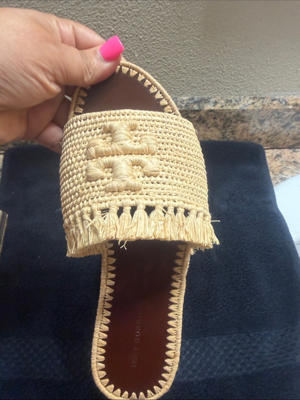 Tory Burch Yellow Raffia Fringed Slide Mules - Picture 3 of 4
